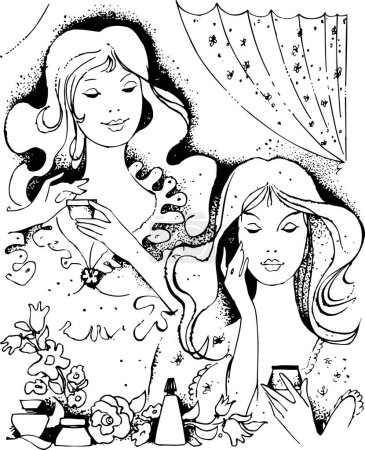 Ilustración de Ilustración vectorial. chicas hermosas en estilo vintage. - Imagen libre de derechos