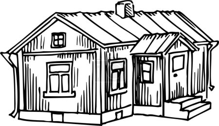 Ilustración de Bosquejo de dibujos animados de la vieja casa de madera - Imagen libre de derechos