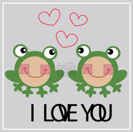 Téléchargez les illustrations : Je t'aime. mignon drôle grenouille personnages de dessin animé vectoriel illustration conception. - en licence libre de droit