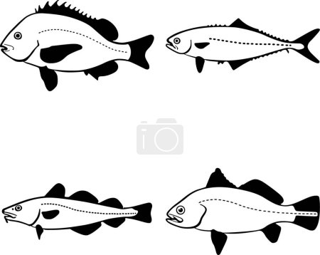 Téléchargez les illustrations : Illustration vectorielle des icônes du poisson - en licence libre de droit