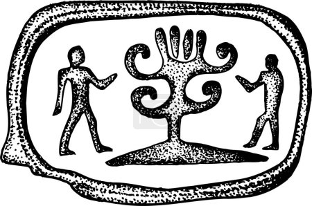 Ilustración de Árbol del mundo antiguo y gente sobre fondo blanco - Imagen libre de derechos
