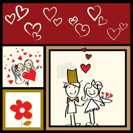 Téléchargez les illustrations : Carte de mariage avec des personnages mignons - en licence libre de droit
