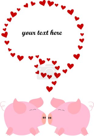 Illustration for Two pigs in love with many hearts - Royalty Free Image
