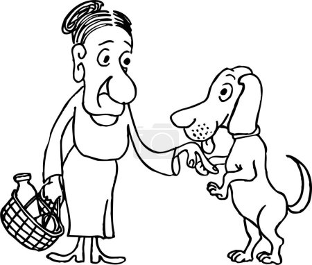 Téléchargez les illustrations : Illustration de dessin animé de femme nourrissant un chien - en licence libre de droit