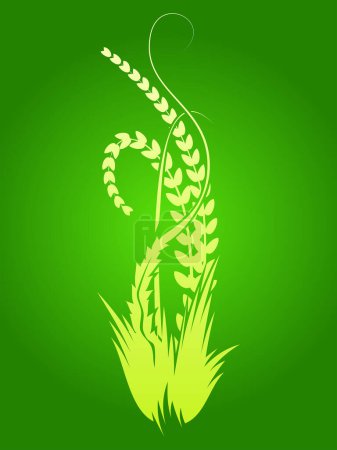 Illustration for Vector illustration of wheat ears on a green background. - Royalty Free Image