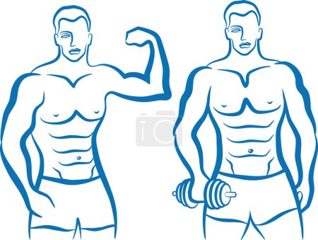 Téléchargez les illustrations : Silhouettes de bodybuilders masculins avec haltère - en licence libre de droit