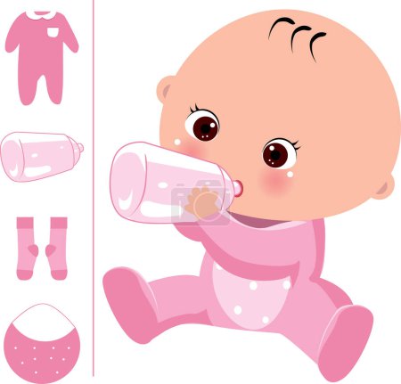Ilustración de Una niña bebe leche vector fondo - Imagen libre de derechos
