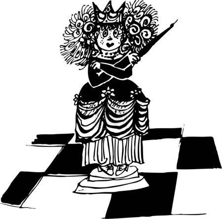 Ilustración de Reina de ajedrez de pie sobre el tablero sobre fondo blanco - Imagen libre de derechos