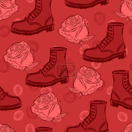 Illustration for Seamless pattern with red boots and flowers - Royalty Free Image