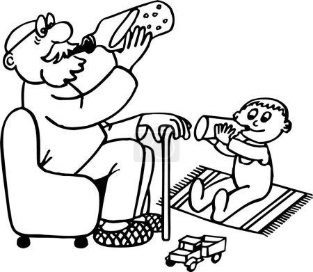 Téléchargez les illustrations : Grand-père avec petit-fils boire du lait, illustration vectorielle - en licence libre de droit