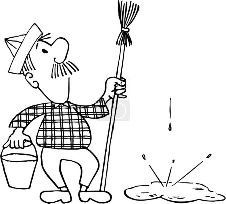 Illustration for Yard keeper with bucket and broom on white background - Royalty Free Image
