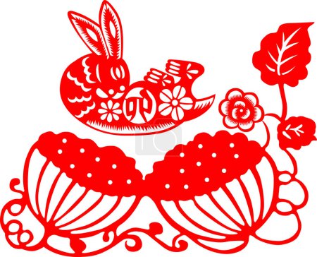 Téléchargez les illustrations : Style chinois de papier coupé pour l'année du lapin. - en licence libre de droit