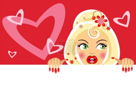 Illustration for Vector illustration of valentines day card with a woman - Royalty Free Image