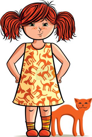Ilustración de Chica y gato, ilustración, vector sobre fondo blanco - Imagen libre de derechos