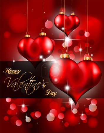 Illustration for Valentine 's day greeting card with heart and baubles - Royalty Free Image