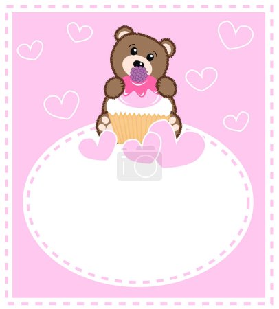 Illustration for Vector illustration of cute cartoon baby bear with sweet cake - Royalty Free Image