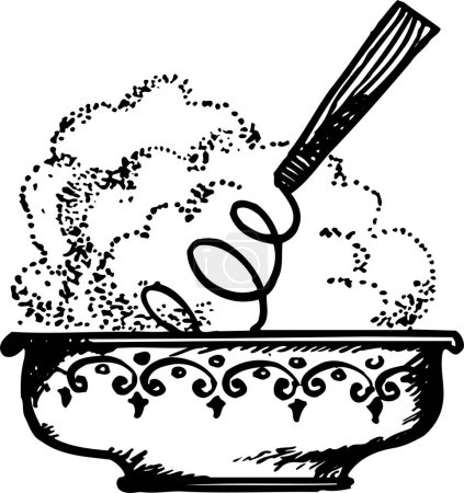 Ilustración de Ilustración en blanco y negro de la preparación de la masa con batidor aislado en blanco - Imagen libre de derechos