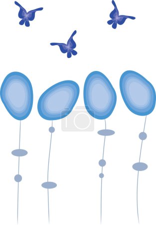Téléchargez les illustrations : Illustration de papillons et fleurs bleus - en licence libre de droit