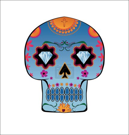 Ilustración de Cráneo del cráneo de azúcar mexicano con una flor en medio de la muerte. - Imagen libre de derechos