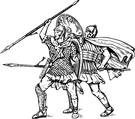 Ilustración de Guerreros con armadura, dibujo de tinta - Imagen libre de derechos