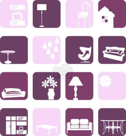 Illustration for Set of home interior icons on white background. - Royalty Free Image