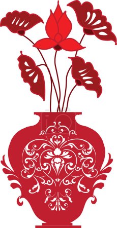 Illustration for Vector red flowers in vase ornament - Royalty Free Image