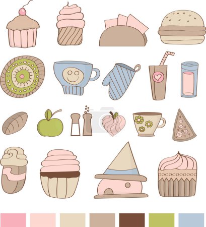 Téléchargez les illustrations : Ensemble de différents bonbons et gâteaux. - en licence libre de droit