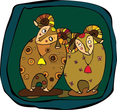 Téléchargez les illustrations : Illustration vectorielle de mouflons de gribouillage dessin animé - en licence libre de droit