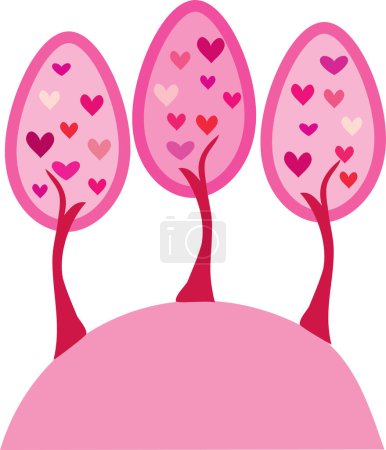 Ilustración de Árboles rosas con corazones - Imagen libre de derechos