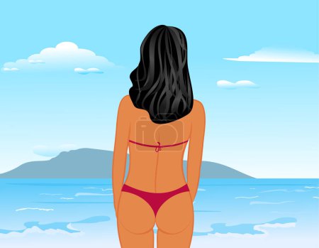 Téléchargez les illustrations : Belle femme sur une plage - en licence libre de droit