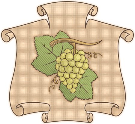 Téléchargez les illustrations : Style de gravure vintage étiquette de vin avec des raisins - en licence libre de droit