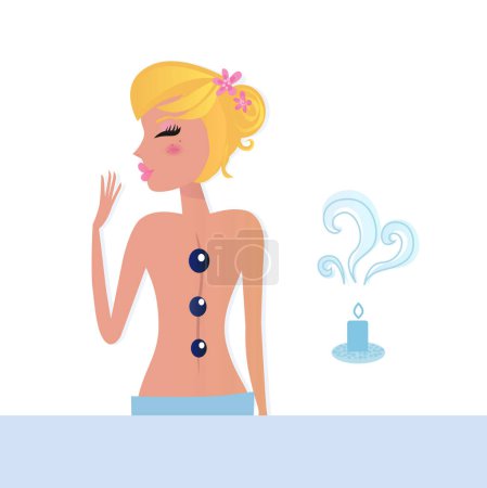 Illustration for Young woman with towel, stones and candle - Royalty Free Image