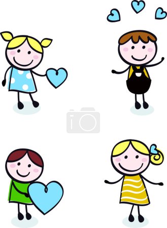 Ilustración de Conjunto de chicas felices con diferentes corazones, vector de ilustración - Imagen libre de derechos