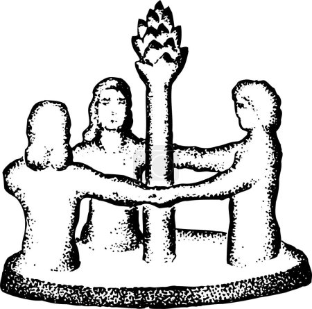 Téléchargez les illustrations : Ancien arbre saint et les gens sur fond blanc - en licence libre de droit