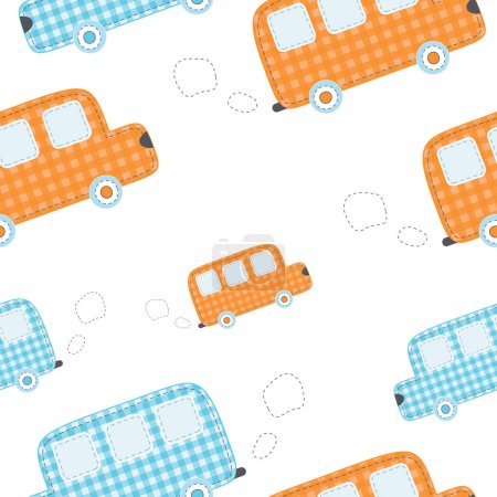 Téléchargez les illustrations : Modèle sans couture vectoriel avec bus, bus et camion - en licence libre de droit