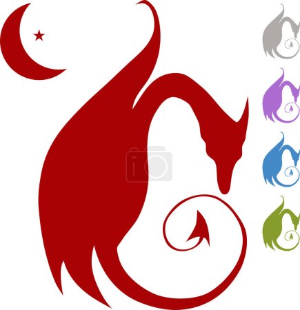 Ilustración de Silueta de dragones en diferentes colores - Imagen libre de derechos