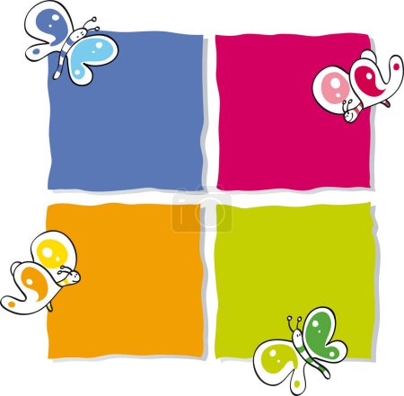 Ilustración de Mariposas divertidas om cuadrados coloridos - Imagen libre de derechos