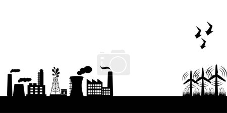 Illustration for Silhouette of city and plant with factory icon vector illustration - Royalty Free Image