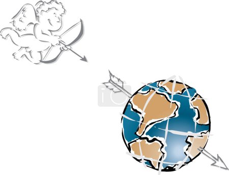 Illustration for World map with a globe and a butterfly - Royalty Free Image