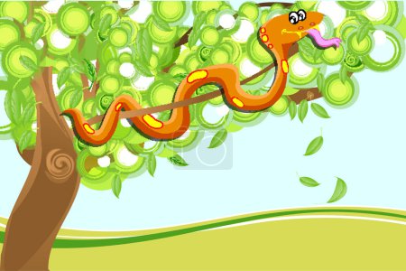 Ilustración de Serpiente en una rama de árbol - Imagen libre de derechos