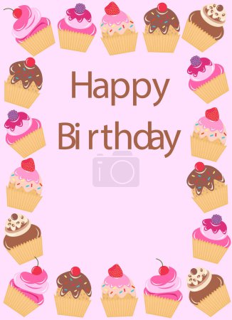 Ilustración de Tarjeta de cumpleaños con cupcake, vector - Imagen libre de derechos