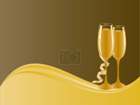 Illustration for Champagne glasses and golden ribbon on background - Royalty Free Image