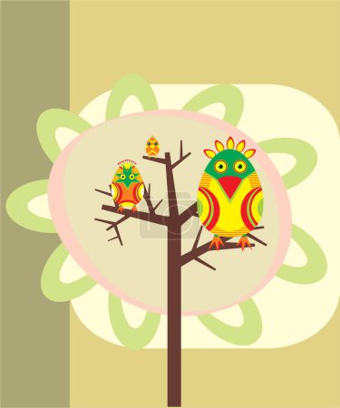 Téléchargez les illustrations : Oiseaux colorés sur l'arbre - en licence libre de droit