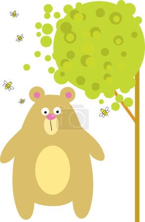 Téléchargez les illustrations : Illustration d'un ours et d'abeilles - en licence libre de droit