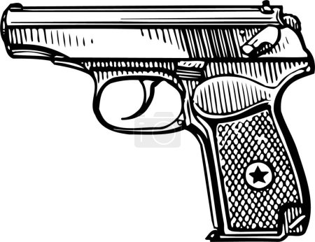 Téléchargez les illustrations : Illustration vectorielle noir et blanc de pistolet - en licence libre de droit