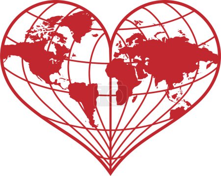 Téléchargez les illustrations : Monde de forme de coeur, illustration vectorielle - en licence libre de droit