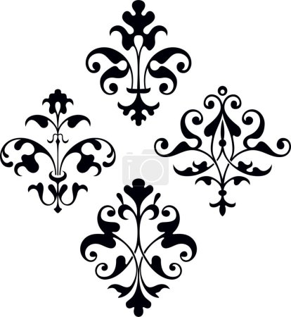 Ilustración de Ornamento vintage negro con adorno floral aislado sobre fondo blanco - Imagen libre de derechos