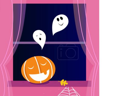 Illustration for Happy halloween card. cute cartoon character. halloween illustration. - Royalty Free Image