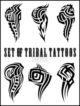 Téléchargez les illustrations : Ensemble d'éléments de design d'art tribal ethnique noir - en licence libre de droit