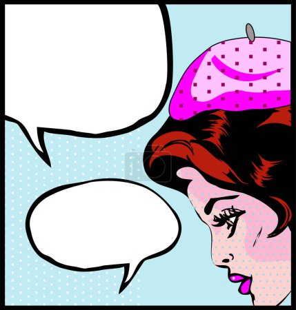 Ilustración de Arte pop burbuja de habla cómica con la cara femenina - Imagen libre de derechos